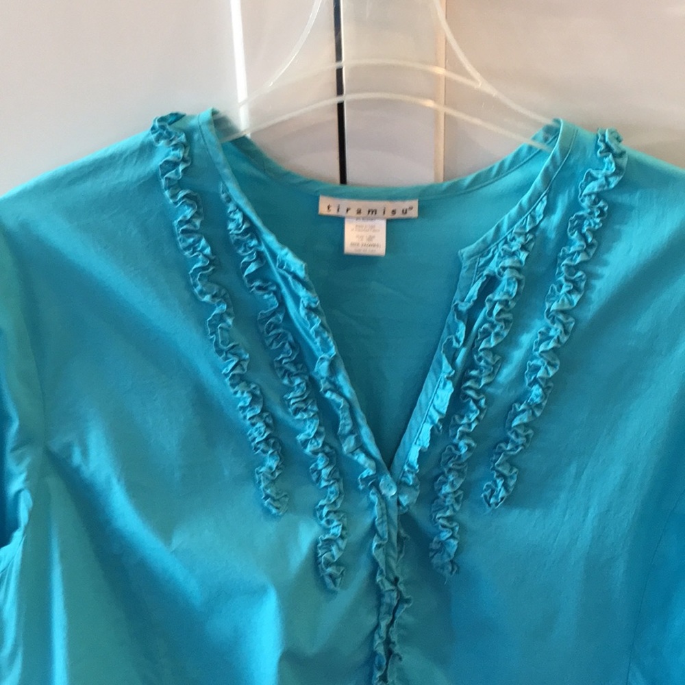 Tiramisu 2X turquoise 3/4 length sleeve shirt